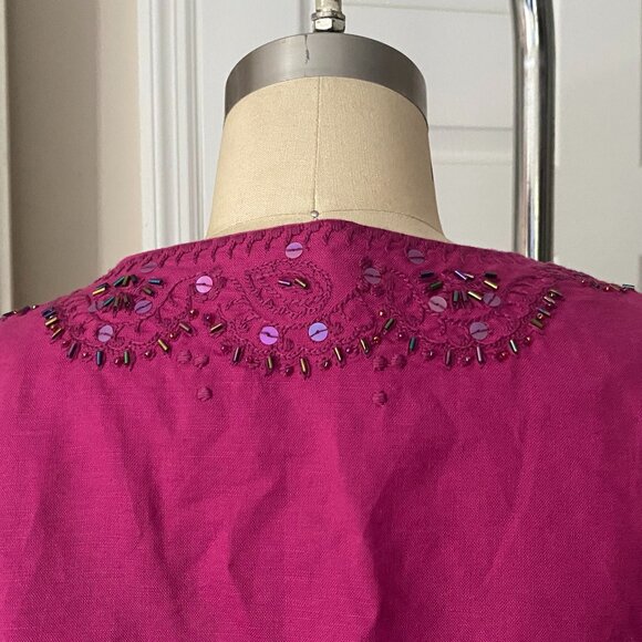 OLD NAVY Magenta LINEN Beaded Bohemian Hippie Lounge Tunic shirt *MEDIUM* - Picture 5 of 6